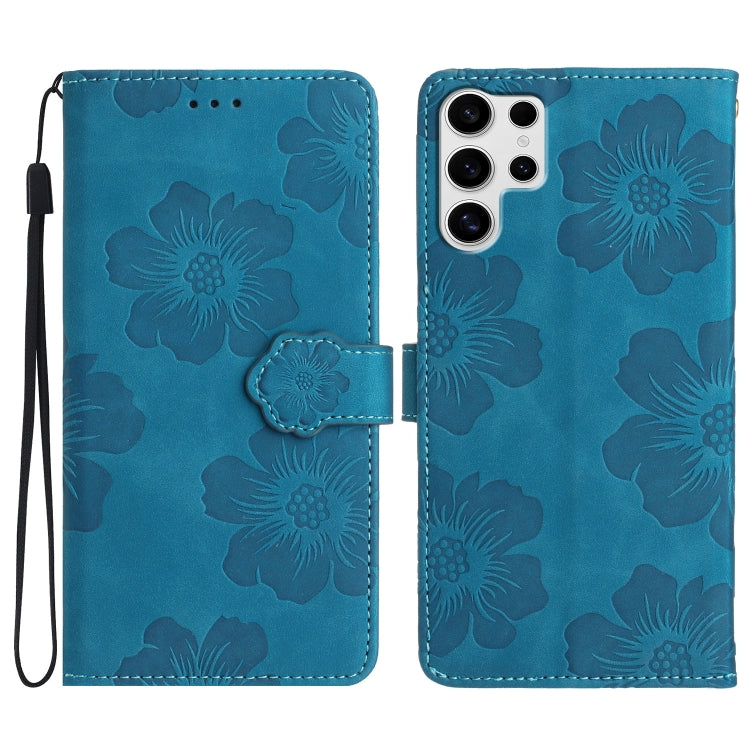 For Samsung Galaxy S25 Ultra 5G Flower Embossing Pattern Leather Phone Case(Blue) by buy2fix