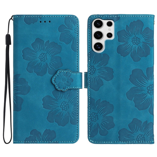 For Samsung Galaxy S25 Ultra 5G Flower Embossing Pattern Leather Phone Case(Blue) by buy2fix