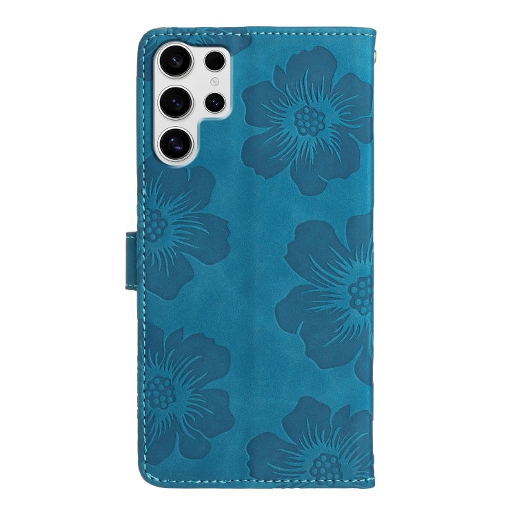For Samsung Galaxy S25 Ultra 5G Flower Embossing Pattern Leather Phone Case(Blue) by buy2fix