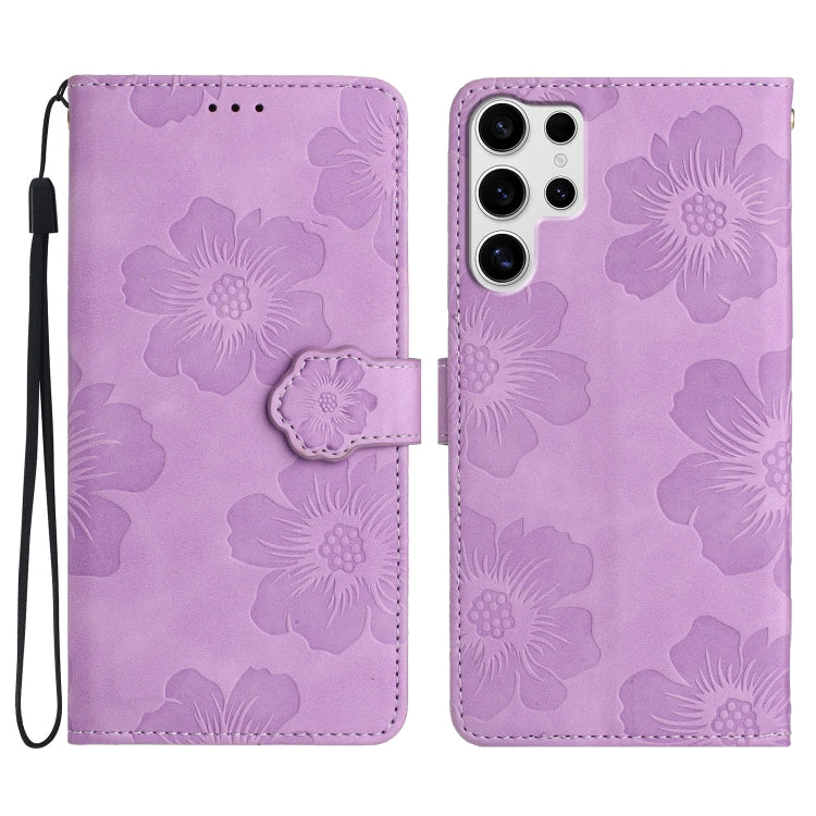 For Samsung Galaxy S25 Ultra 5G Flower Embossing Pattern Leather Phone Case(Purple) by buy2fix