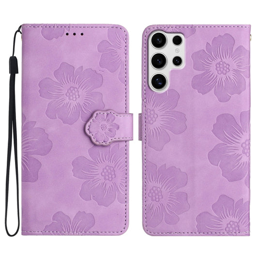 For Samsung Galaxy S25 Ultra 5G Flower Embossing Pattern Leather Phone Case(Purple) by buy2fix