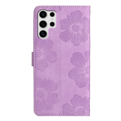 For Samsung Galaxy S25 Ultra 5G Flower Embossing Pattern Leather Phone Case(Purple) by buy2fix