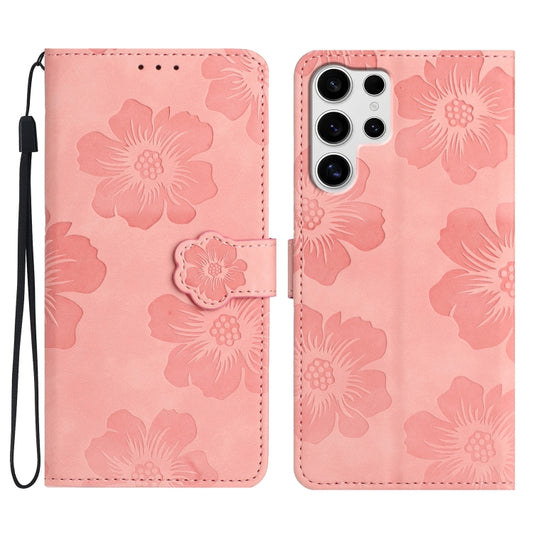 For Samsung Galaxy S25 Ultra 5G Flower Embossing Pattern Leather Phone Case(Pink) by buy2fix