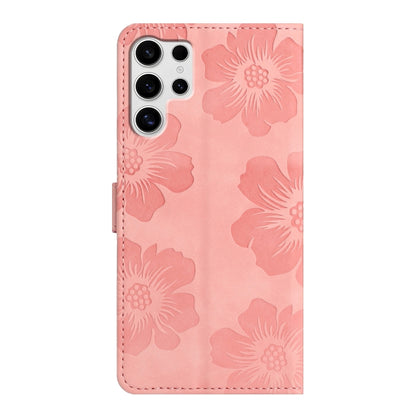 For Samsung Galaxy S25 Ultra 5G Flower Embossing Pattern Leather Phone Case(Pink) by buy2fix