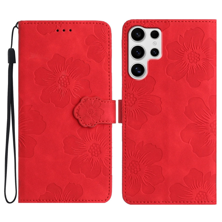 For Samsung Galaxy S25 Ultra 5G Flower Embossing Pattern Leather Phone Case(Red) by buy2fix