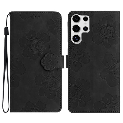 For Samsung Galaxy S25 Ultra 5G Flower Embossing Pattern Leather Phone Case(Black) by buy2fix
