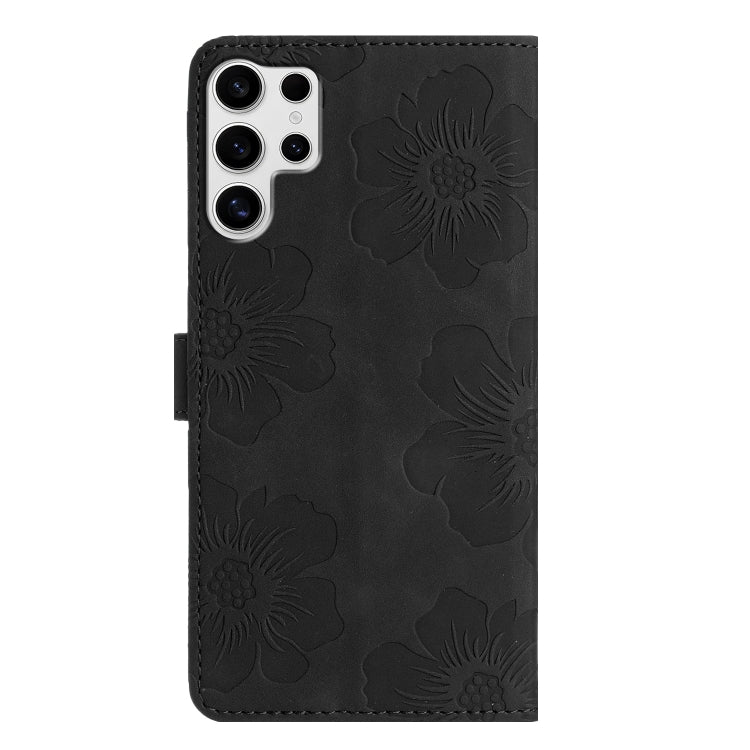 For Samsung Galaxy S25 Ultra 5G Flower Embossing Pattern Leather Phone Case(Black) by buy2fix