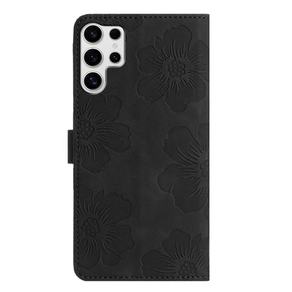 For Samsung Galaxy S25 Ultra 5G Flower Embossing Pattern Leather Phone Case(Black) by buy2fix