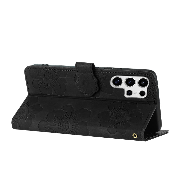 For Samsung Galaxy S25 Ultra 5G Flower Embossing Pattern Leather Phone Case(Black) by buy2fix