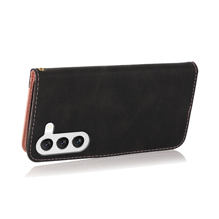 For Samsung Galaxy S25 5G Dual-color Stitching Leather Phone Case(Black Rose Gold) by buy2fix