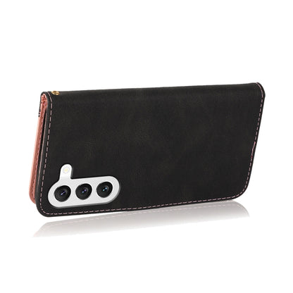 For Samsung Galaxy S25 5G Dual-color Stitching Leather Phone Case(Black Rose Gold) by buy2fix