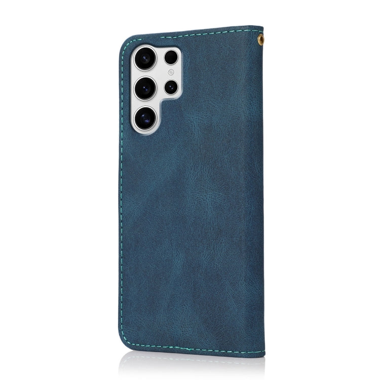 For Samsung Galaxy S25 Ultra 5G Dual-color Stitching Leather Phone Case(Blue Green) by buy2fix