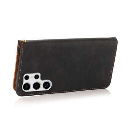 For Samsung Galaxy S25 Ultra 5G Dual-color Stitching Leather Phone Case(Black Brown) by buy2fix