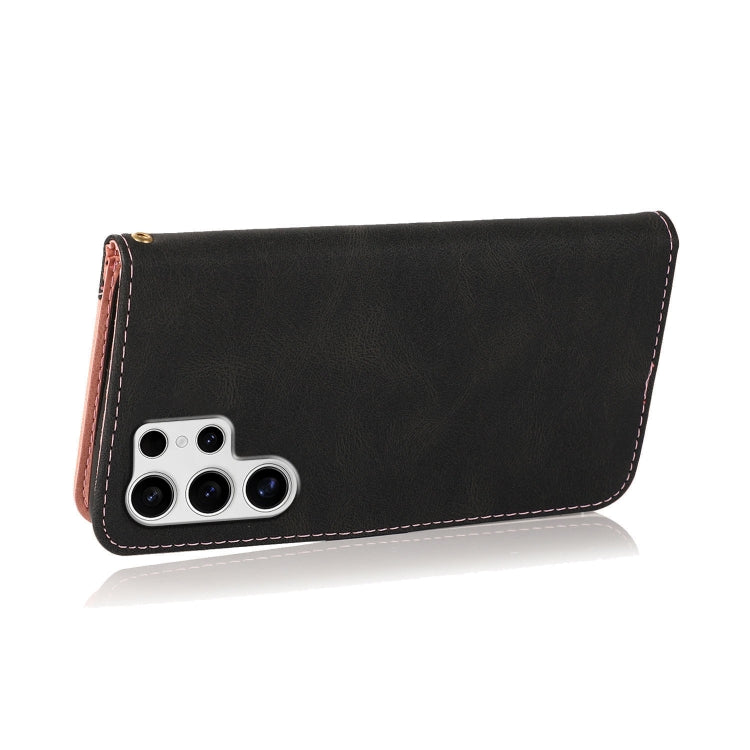 For Samsung Galaxy S25 Ultra 5G Dual-color Stitching Leather Phone Case(Black Rose Gold) by buy2fix