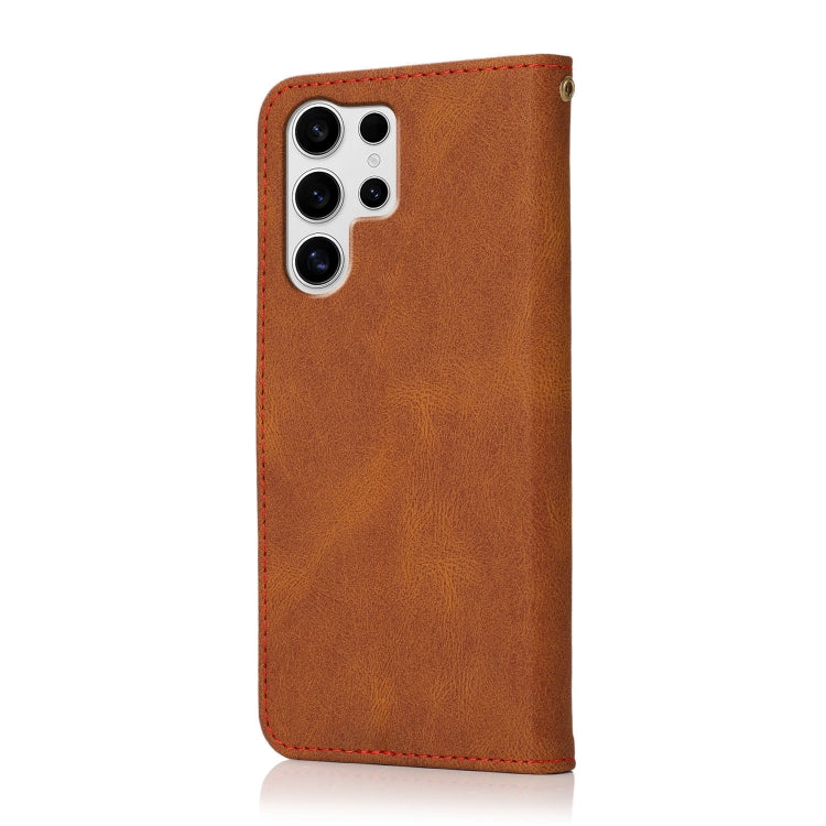 For Samsung Galaxy S25 Ultra 5G Dual-color Stitching Leather Phone Case(Brown Red) by buy2fix