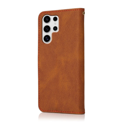 For Samsung Galaxy S25 Ultra 5G Dual-color Stitching Leather Phone Case(Brown Red) by buy2fix