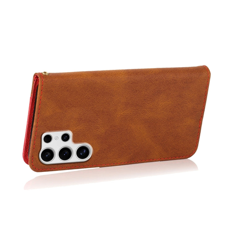 For Samsung Galaxy S25 Ultra 5G Dual-color Stitching Leather Phone Case(Brown Red) by buy2fix