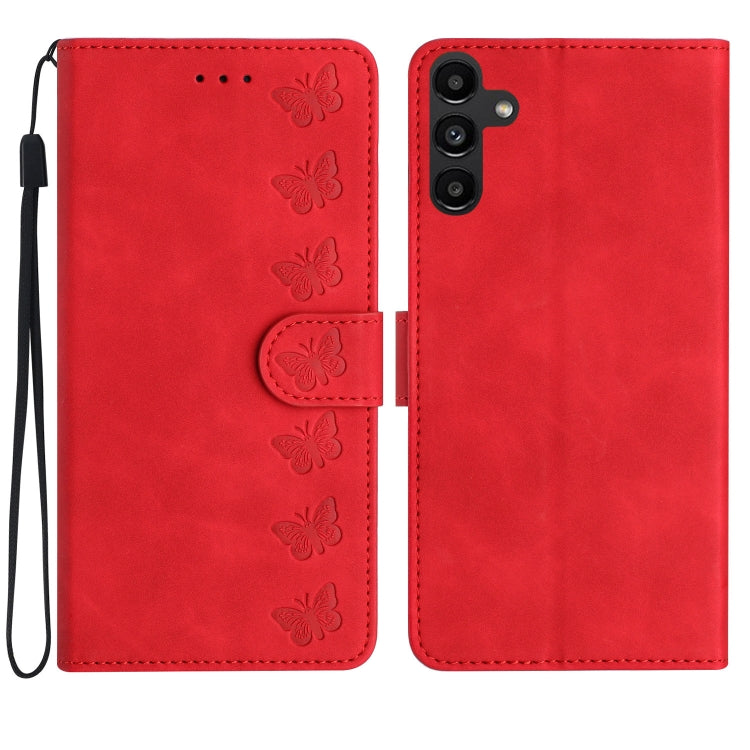 For Samsung Galaxy S25 5G Seven Butterflies Embossed Leather Phone Case(Red) by buy2fix