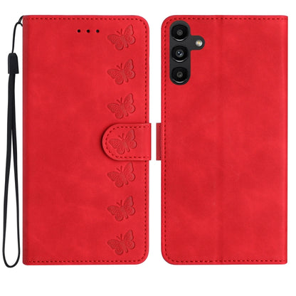 For Samsung Galaxy S25 5G Seven Butterflies Embossed Leather Phone Case(Red) by buy2fix