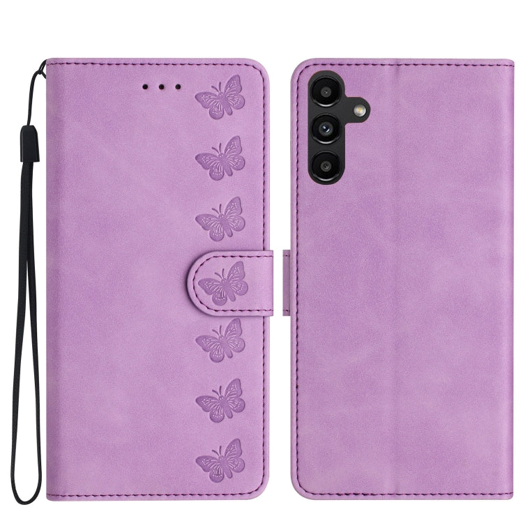 For Samsung Galaxy S25 5G Seven Butterflies Embossed Leather Phone Case(Purple) by buy2fix