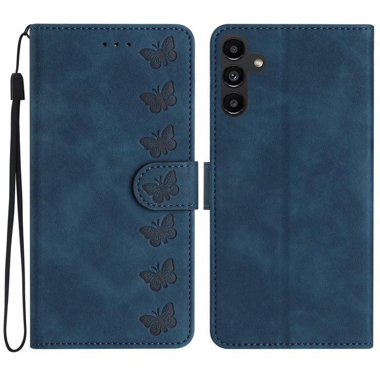 For Samsung Galaxy S25 5G Seven Butterflies Embossed Leather Phone Case(Blue) by buy2fix