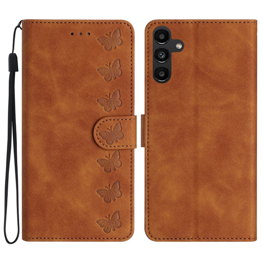 For Samsung Galaxy S25+ 5G Seven Butterflies Embossed Leather Phone Case(Brown) - Galaxy S25+ 5G Cases by buy2fix | Online Shopping UK | buy2fix