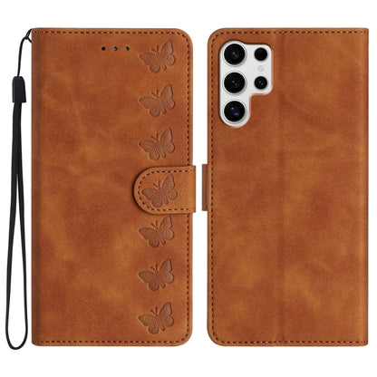For Samsung Galaxy S25 Ultra 5G Seven Butterflies Embossed Leather Phone Case(Brown) by buy2fix