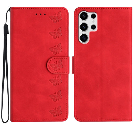 For Samsung Galaxy S25 Ultra 5G Seven Butterflies Embossed Leather Phone Case(Red) by buy2fix