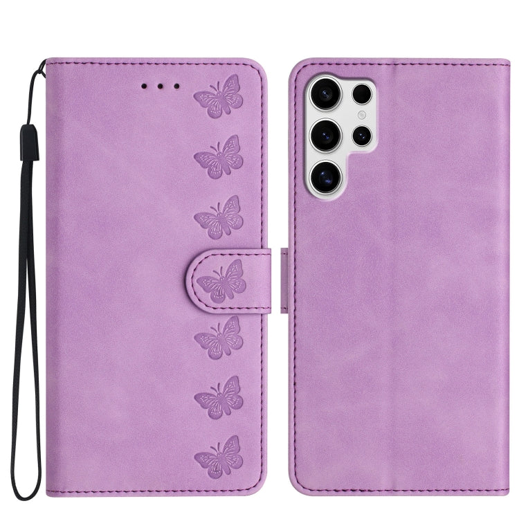 For Samsung Galaxy S25 Ultra 5G Seven Butterflies Embossed Leather Phone Case(Purple) by buy2fix