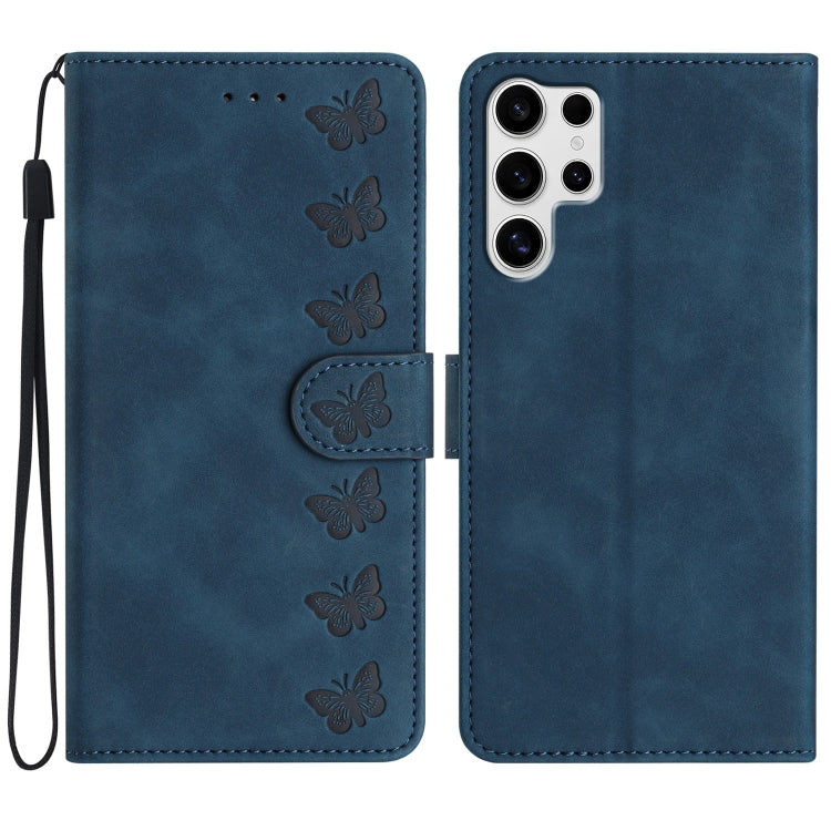 For Samsung Galaxy S25 Ultra 5G Seven Butterflies Embossed Leather Phone Case(Blue) by buy2fix