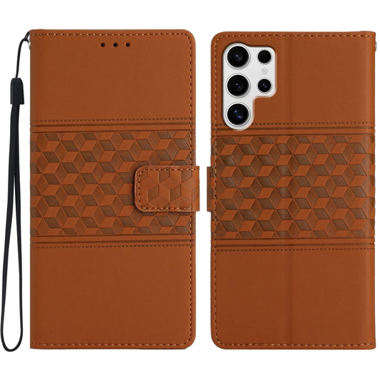 For Samsung Galaxy S25 Ultra 5G Diamond Embossed Skin Feel Leather Phone Case(Brown) by buy2fix
