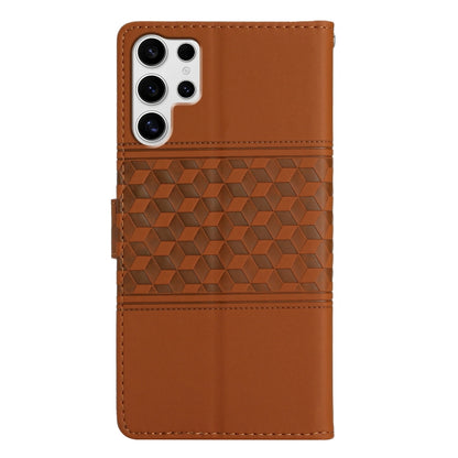 For Samsung Galaxy S25 Ultra 5G Diamond Embossed Skin Feel Leather Phone Case(Brown) by buy2fix