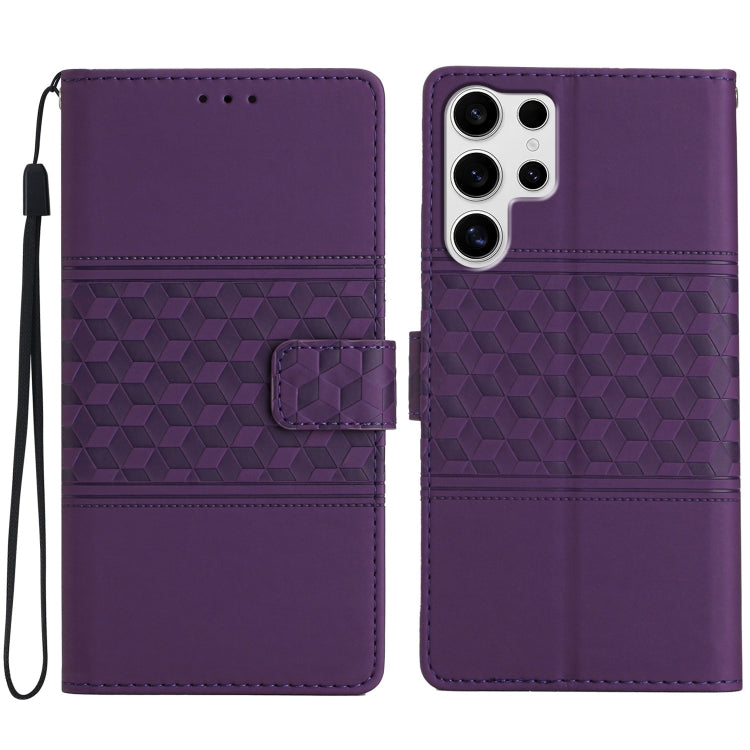 For Samsung Galaxy S25 Ultra 5G Diamond Embossed Skin Feel Leather Phone Case(Purple) by buy2fix