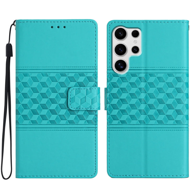 For Samsung Galaxy S25 Ultra 5G Diamond Embossed Skin Feel Leather Phone Case(Blue) by buy2fix