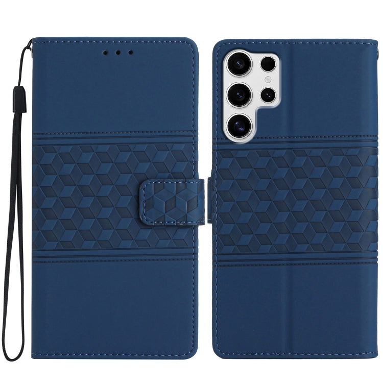 For Samsung Galaxy S25 Ultra 5G Diamond Embossed Skin Feel Leather Phone Case(Dark Blue) by buy2fix