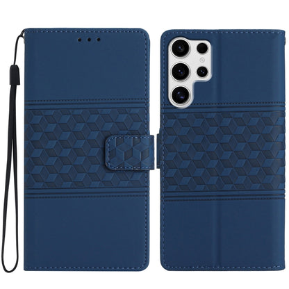 For Samsung Galaxy S25 Ultra 5G Diamond Embossed Skin Feel Leather Phone Case(Dark Blue) by buy2fix