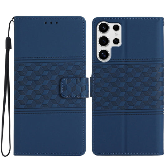 For Samsung Galaxy S25 Ultra 5G Diamond Embossed Skin Feel Leather Phone Case(Dark Blue) by buy2fix