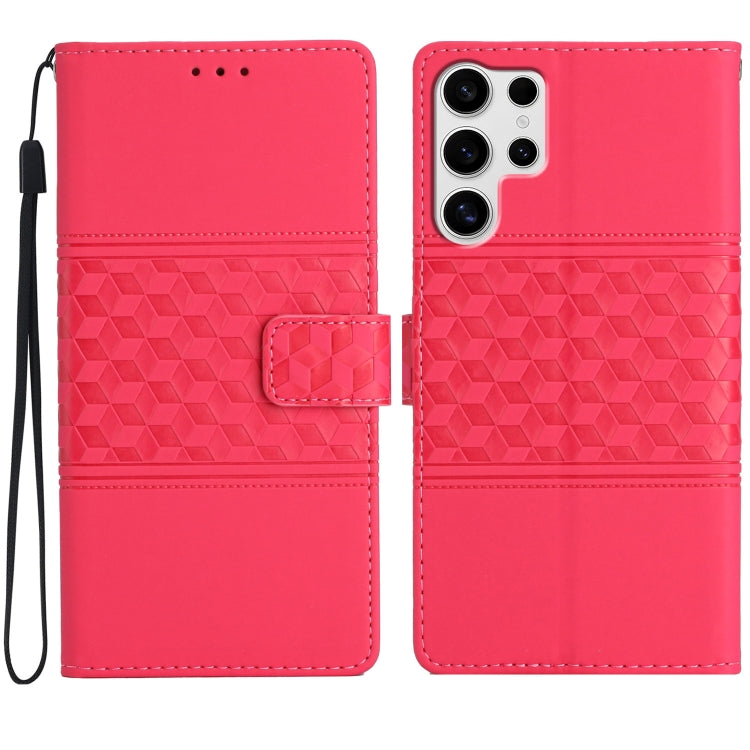 For Samsung Galaxy S25 Ultra 5G Diamond Embossed Skin Feel Leather Phone Case(Red) by buy2fix