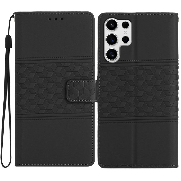 For Samsung Galaxy S25 Ultra 5G Diamond Embossed Skin Feel Leather Phone Case(Black) by buy2fix