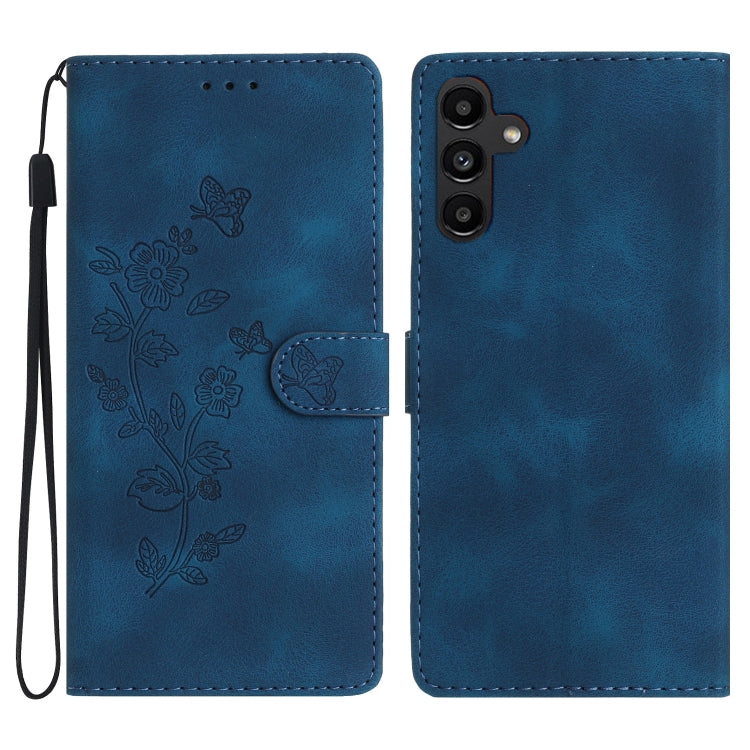 For Samsung Galaxy S25 5G Flower Butterfly Embossing Pattern Leather Phone Case(Blue) by buy2fix