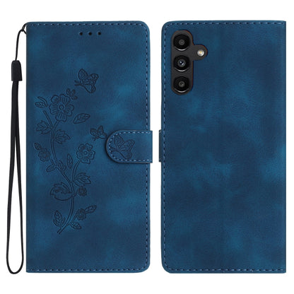 For Samsung Galaxy S25 5G Flower Butterfly Embossing Pattern Leather Phone Case(Blue) by buy2fix