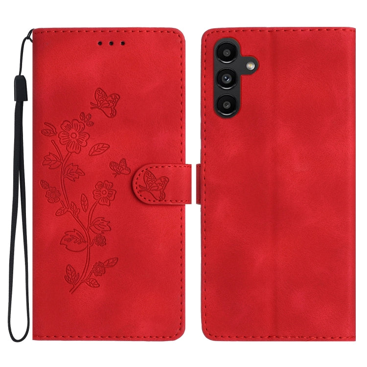 For Samsung Galaxy S25 5G Flower Butterfly Embossing Pattern Leather Phone Case(Red) by buy2fix