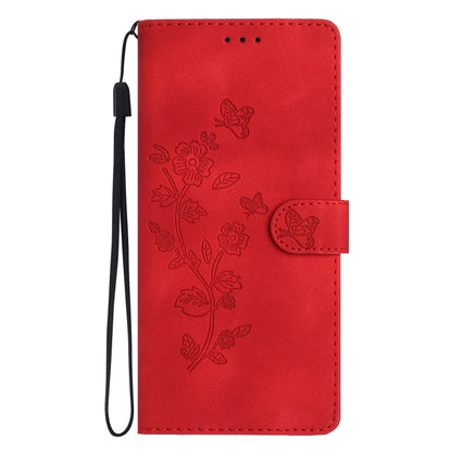 For Samsung Galaxy S25 5G Flower Butterfly Embossing Pattern Leather Phone Case(Red) by buy2fix