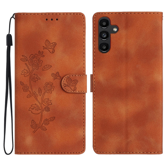 For Samsung Galaxy S25 5G Flower Butterfly Embossing Pattern Leather Phone Case(Brown) by buy2fix