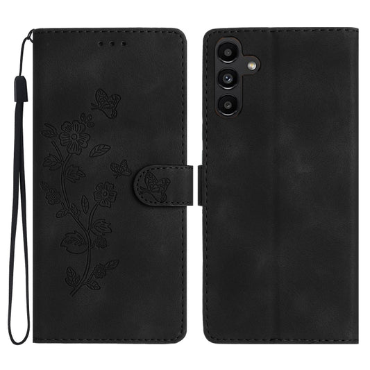 For Samsung Galaxy S25 5G Flower Butterfly Embossing Pattern Leather Phone Case(Black) by buy2fix