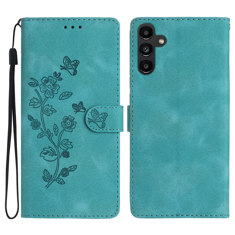 For Samsung Galaxy S25+ 5G Flower Butterfly Embossing Pattern Leather Phone Case(Sky Blue) by buy2fix