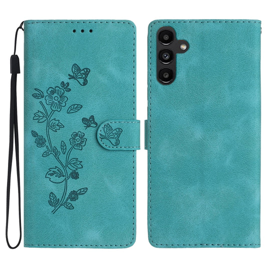 For Samsung Galaxy S25+ 5G Flower Butterfly Embossing Pattern Leather Phone Case(Sky Blue) by buy2fix