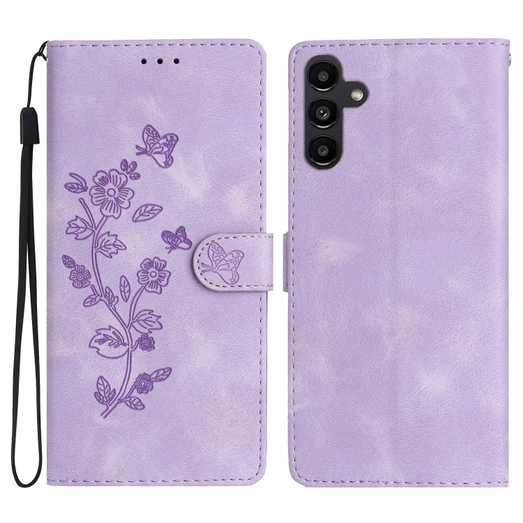 For Samsung Galaxy S25+ 5G Flower Butterfly Embossing Pattern Leather Phone Case(Purple) by buy2fix