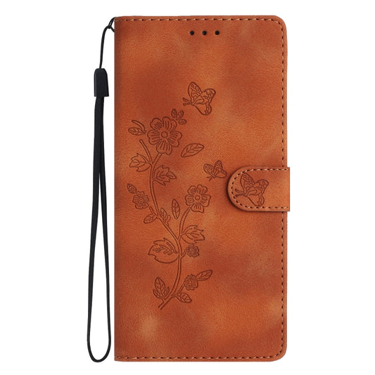 For Samsung Galaxy S25 Ultra 5G Flower Butterfly Embossing Pattern Leather Phone Case(Brown) by buy2fix