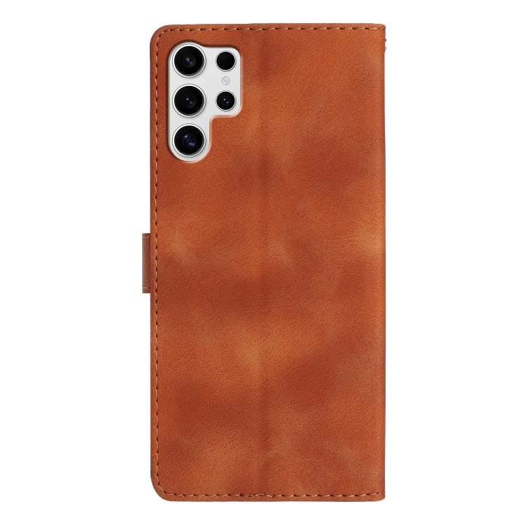 For Samsung Galaxy S25 Ultra 5G Flower Butterfly Embossing Pattern Leather Phone Case(Brown) by buy2fix